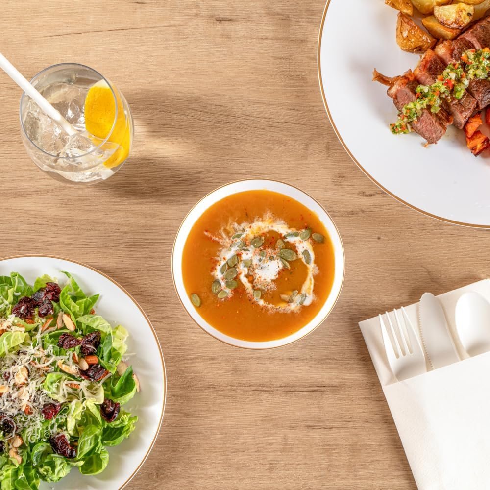 Wholesale 6 Ounce Gold-Rimmed Heavy-Duty White Plastic Disposable Salad Bowls Pack of 20 for Warm and Cold Foods Ideal for Restaurants Factory