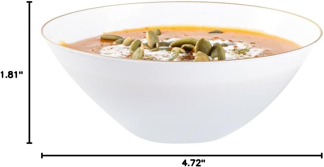 Wholesale 6 Ounce Gold-Rimmed Heavy-Duty White Plastic Disposable Salad Bowls Pack of 20 for Warm and Cold Foods Ideal for Restaurants Factory