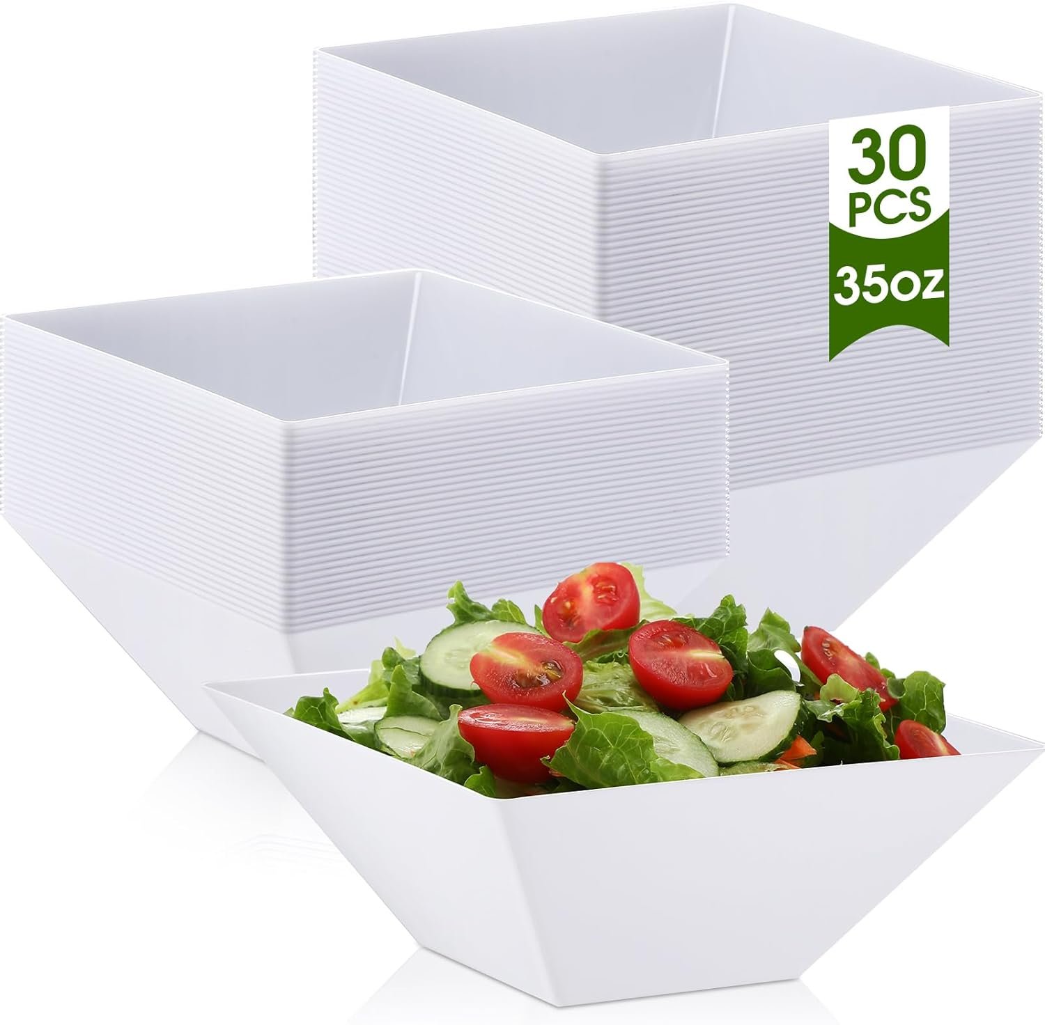 Wholesale 30 Pcs Medium 35 oz Square Fluted Plastic Disposable Serving Bowls for Parties Snacks Buffets Chips White Classic Factory