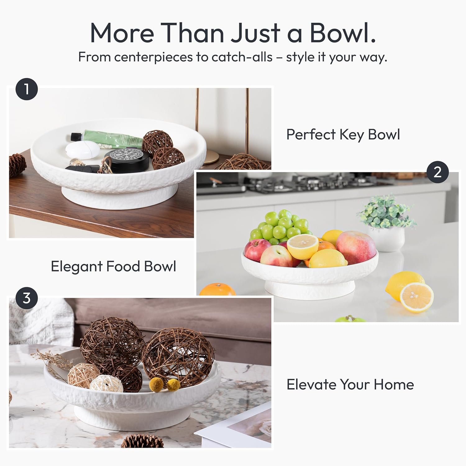 OEM Matte White Granite-Inspired Fruit Bowl 11-Inch Wide Shallow Textured Pedestal Centerpiece for Table Decor Manufacturer OEM Matte White Granite-Inspired Fruit Bowl 11-Inch Wide Shallow Textured Pedestal Centerpiece for Table Decor Manufacturer