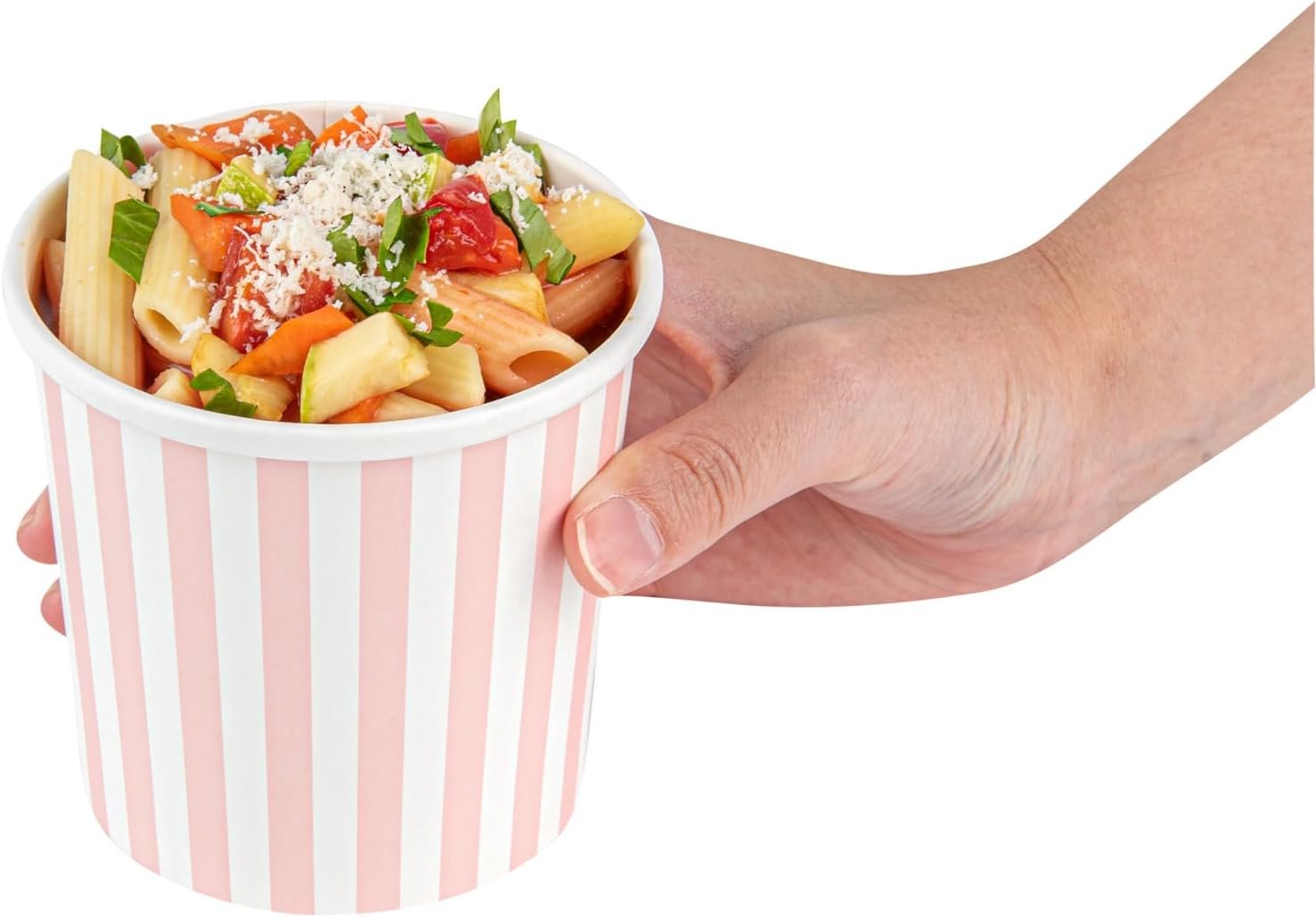 Wholesale 12 Ounce Durable Disposable Sustainable Pink and White Striped Round Paper Soup Cups for Hot or Cold Foods 25 Pack Factory Wholesale 12 Ounce Durable Disposable Sustainable Pink and White Striped Round Paper Soup Cups for Hot or Cold Foods 25 Pack Factory