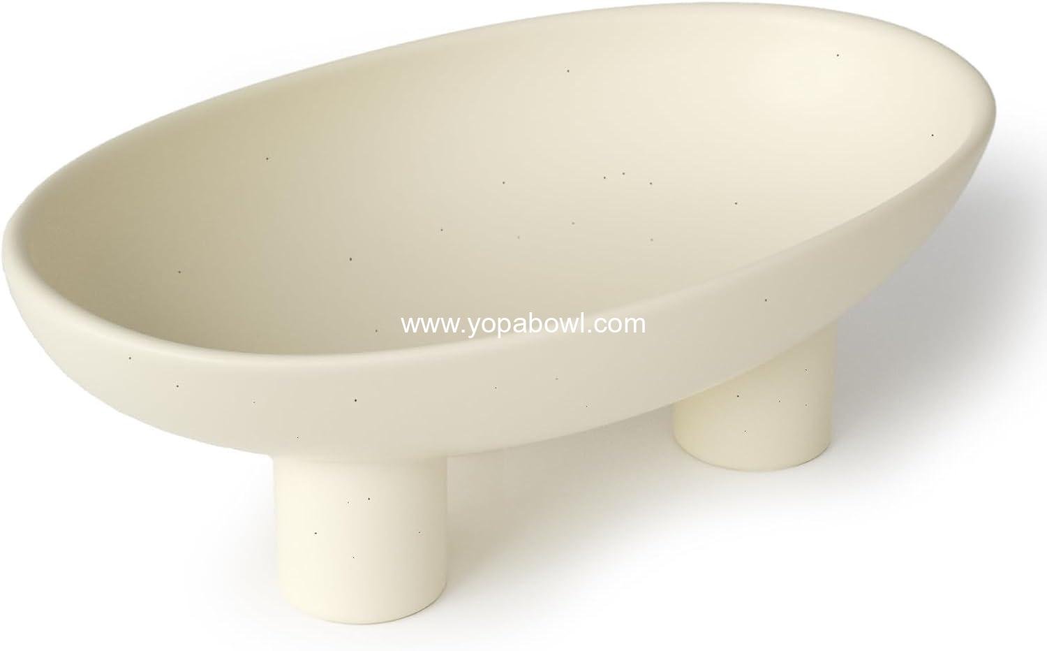 OEM 10.24-Inch Three-Legged Ceramic Fruit Bowl Modern Oval Pedestal Serving Dish for Kitchen Counter Keys Candy Breads Entryway Table Decor Matte Crème Factory