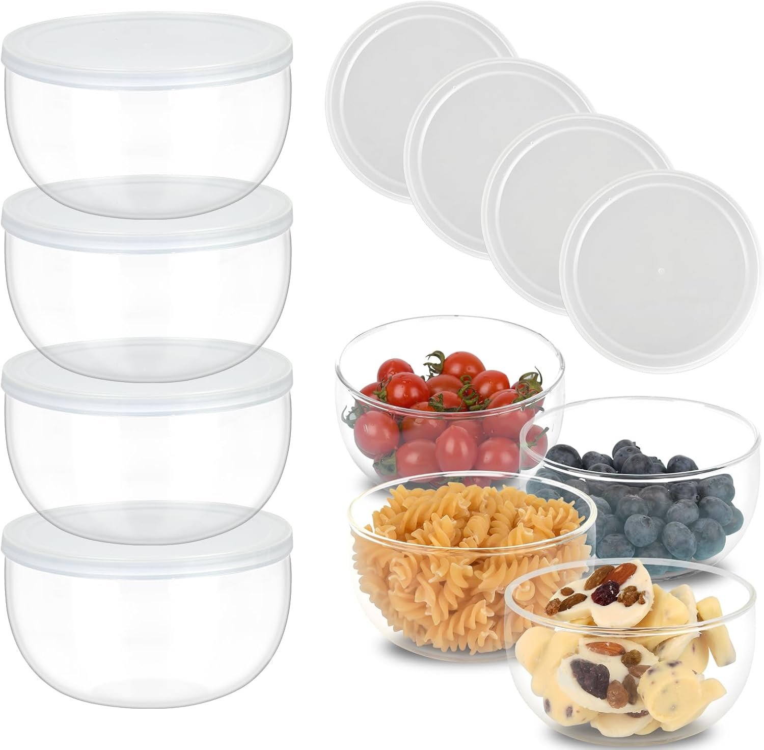 OEM 11oz Cute Glass Dessert Bowls with Lids for Snacks Rice Side Dishes Dips Ice Cream Fruit Salad Condiments Trifle Set of 4 Factory