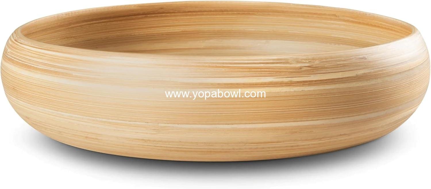 OEM 12-Inch 130 oz Handmade Natural Bamboo Wood Fruit Bowl for Kitchen Counter Lightweight Large Salad Bowl Factory
