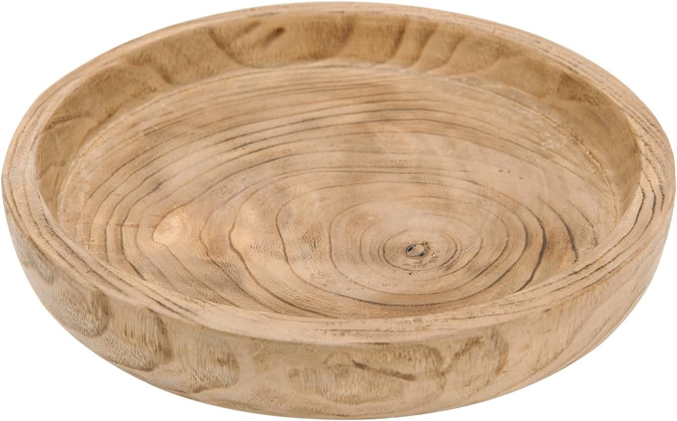 OEM 12 Inch Hand Carved Paulownia Wood Dough Bowls Round Serving Tray Decorative Natural Wooden Bowl Manufacturer