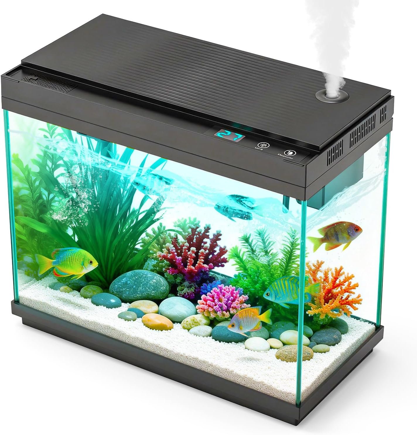 OEM 2.4 Gallon Smart Fish Tank Aquarium Silent Pump Quick Start Kit Temperature Display Humidifier RGB Lights Home Office Decor Factory