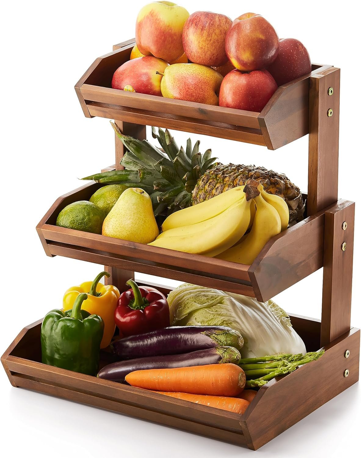 OEM 3-Tier Acacia Wood Fruit Basket Counter Organizer Produce Storage Snack Bowl Kitchen Countertop Factory