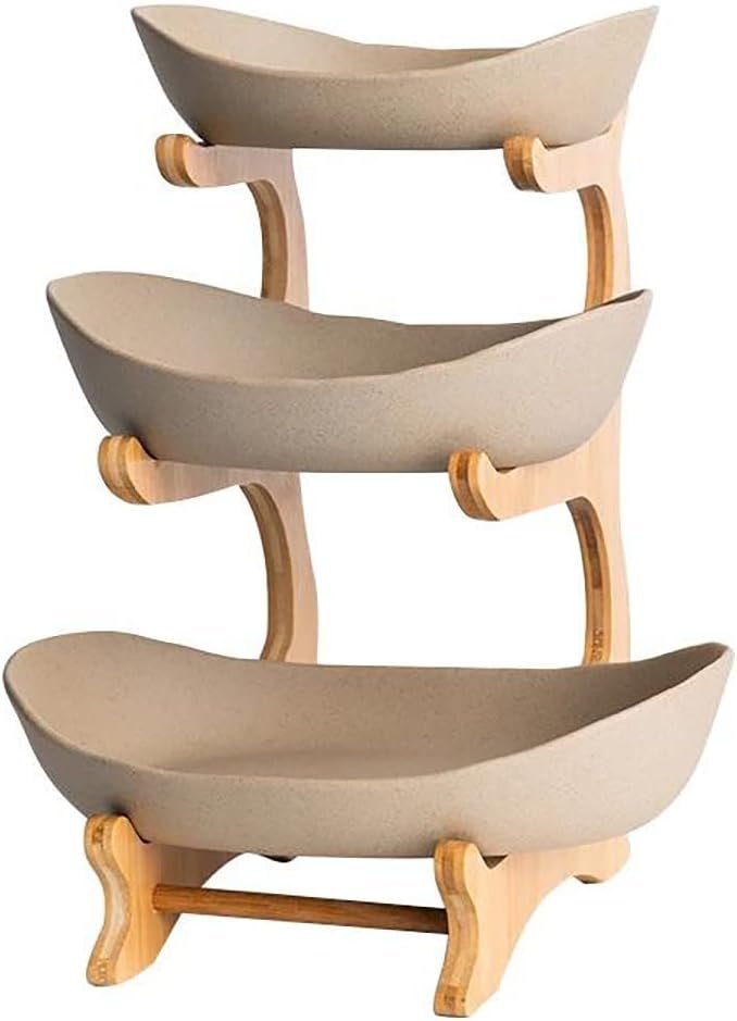 OEM 3-Tier Ceramic Fruit Basket Bowl Set for Kitchen Counter Home Storage of Fruits Veggies Snacks Nuts Bread Candy with Holder Tray (Porcelain) Factory