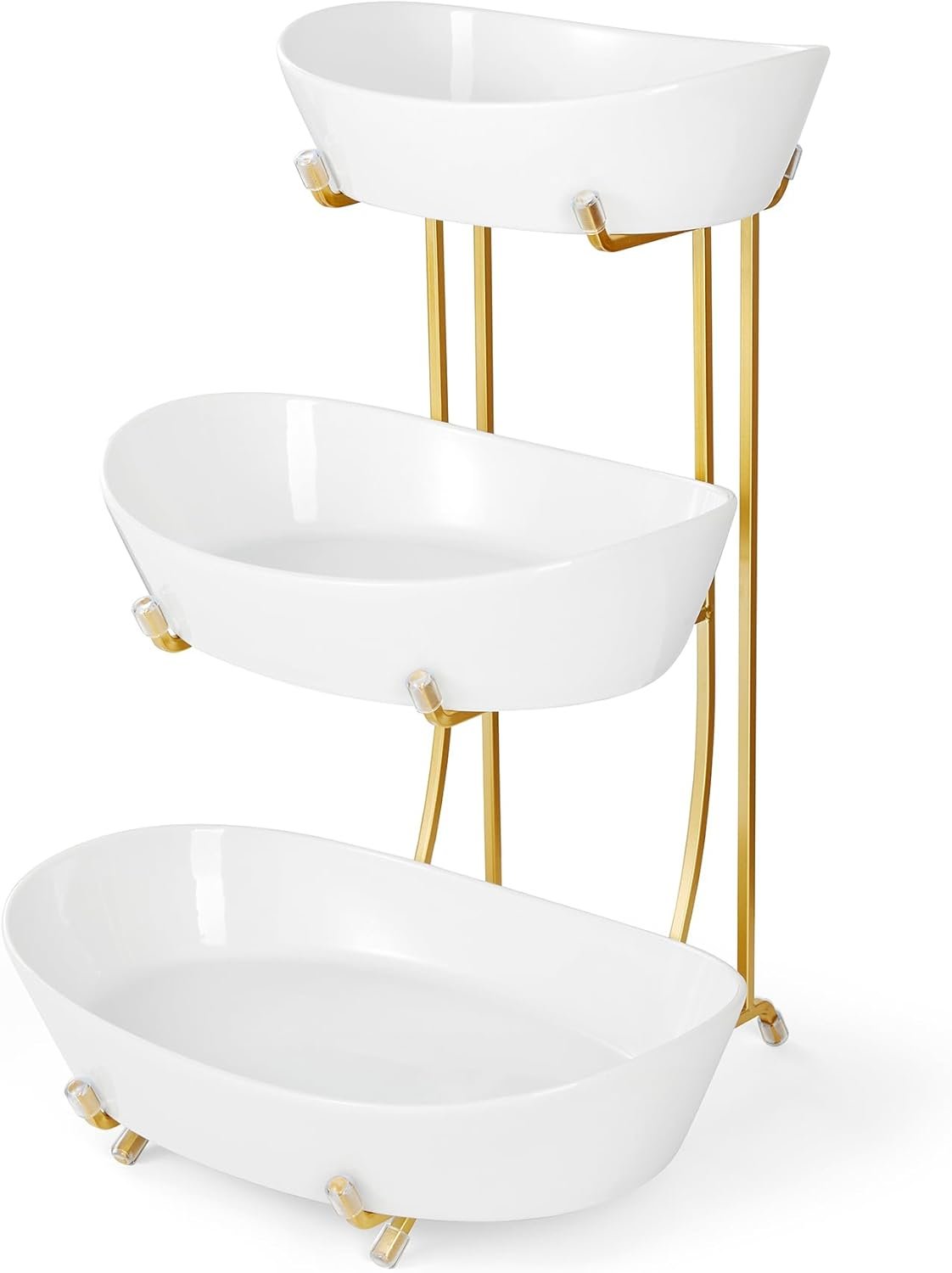 OEM 3 Tier Ceramic Fruit Bowl with Metal Stand for Kitchen Counter No Assembly Required Tiered Basket for Fruits Veggies Snacks Cakes Desserts Factory