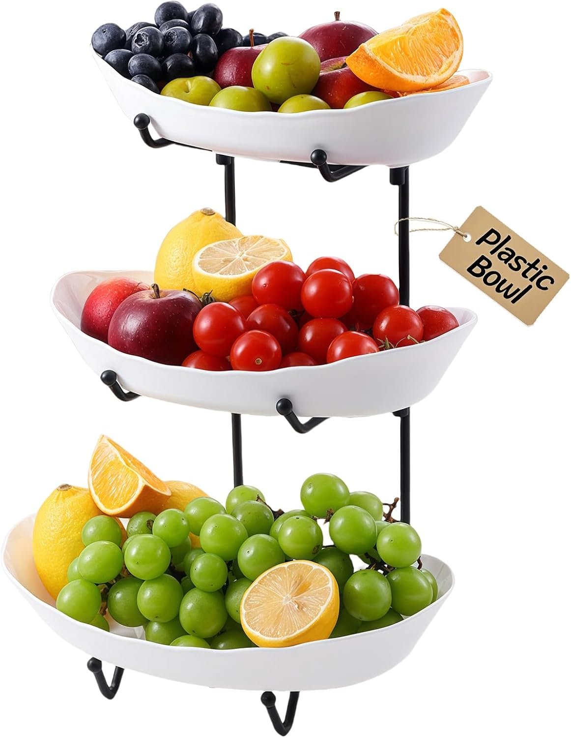 OEM 3-Tier Fruit Basket Black Stand Kitchen Counter Tiered Display Snacks Nuts Cake Dessert Small Cute Kid-Friendly Plastic Manufacturer