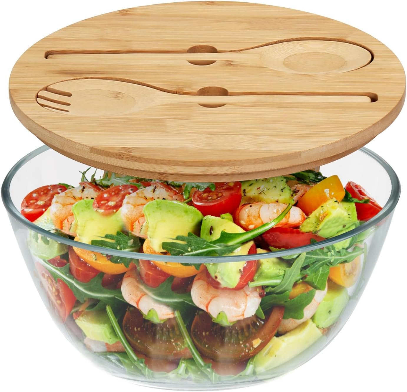 OEM 4.7 Qt Glass Mixing Bowl with Lid Built-in Utensils Versatile Trifle Salad Serving Bowl for Preparing Storing Decoration Large Halloween Candy Factory