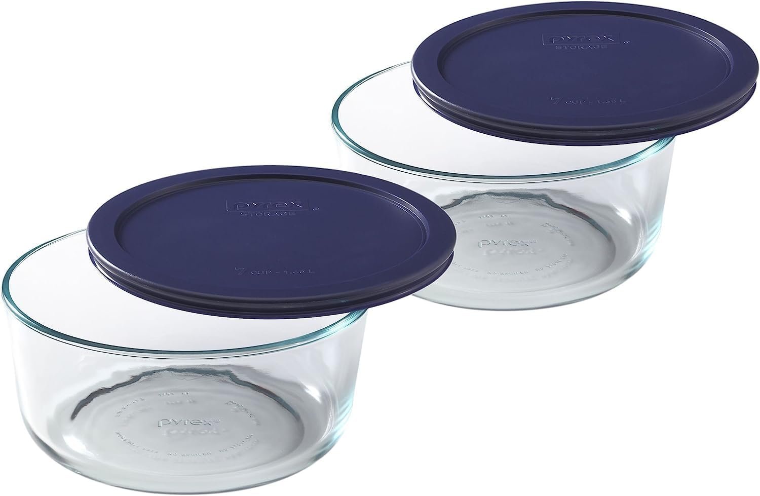 OEM 7-Cup Round Glass Food Storage Containers Blue Lids 2-Pack Factory