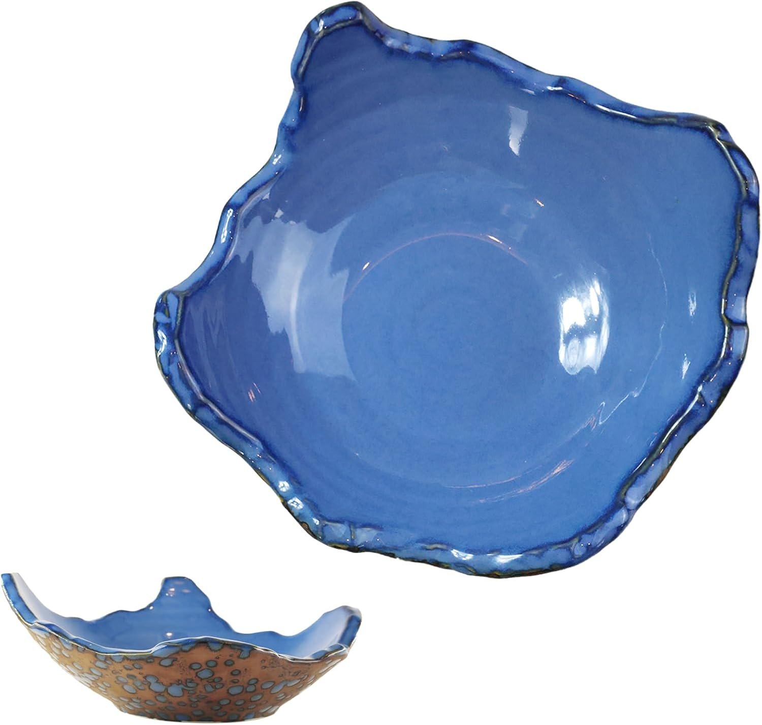 OEM 8-Inch Ceramic Decorative Bowl with Irregular Rim Reactive Glaze Blue Key Holder for Entryway Table Modern Fruit Dish for Coffee Tabletop Home Decor Factory