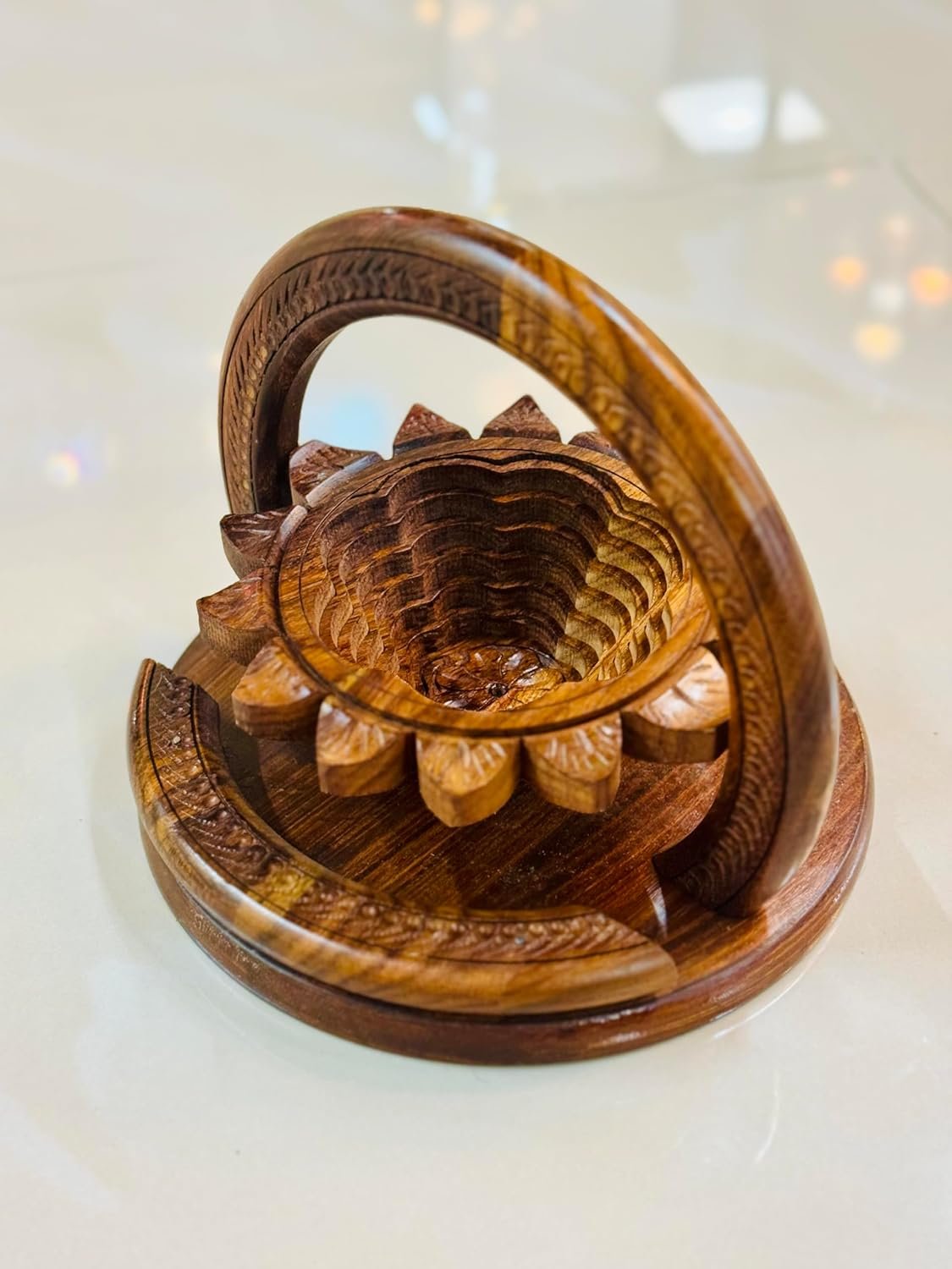 OEM 8-Inch Handmade Collapsible Rosewood Basket Sunflower Design Single Bowl for Fruit Bread Trivet Folds Flat Easy Storage Unique Centerpiece Gift Manufacturer