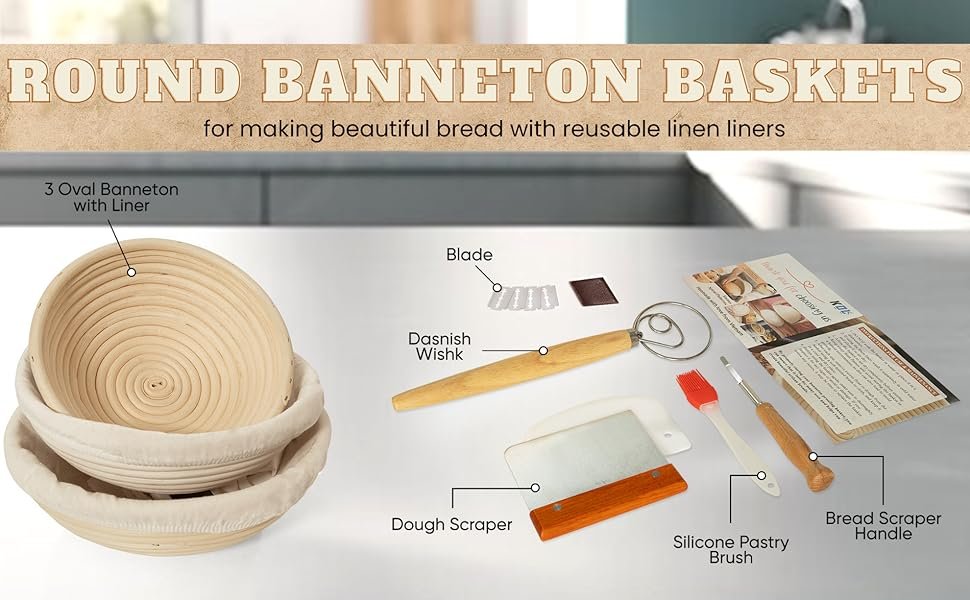 OEM Banneton Bread Proofing Basket Set of 2 Round Sourdough Starter Kit Baking Tools 10x6x3.5 Inch Factory