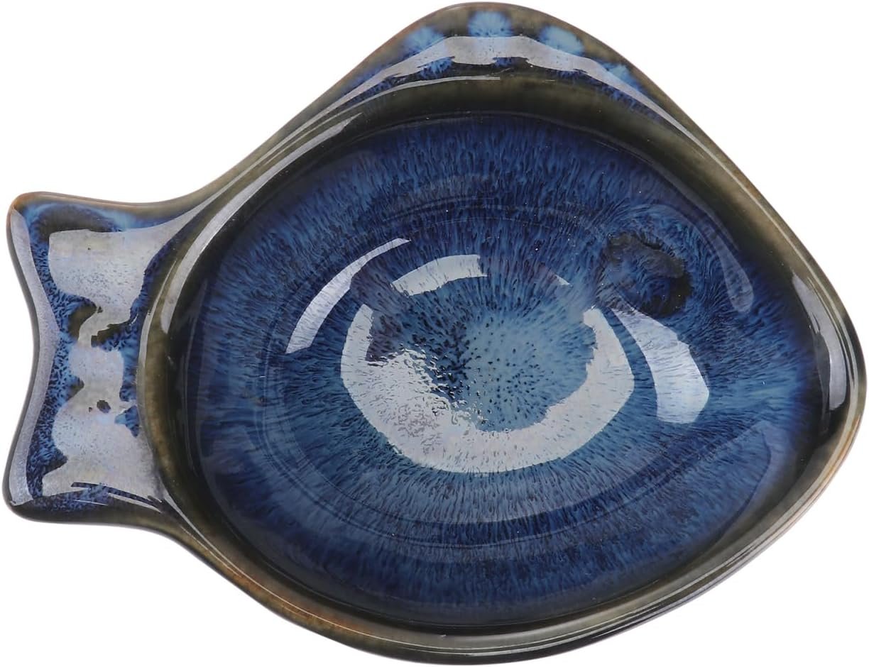 OEM Blue Ceramic Fish-Shaped Sauce Dish Versatile Appetizer Plate for Home Kitchen Condiments Serving Safe Easy Clean Factory