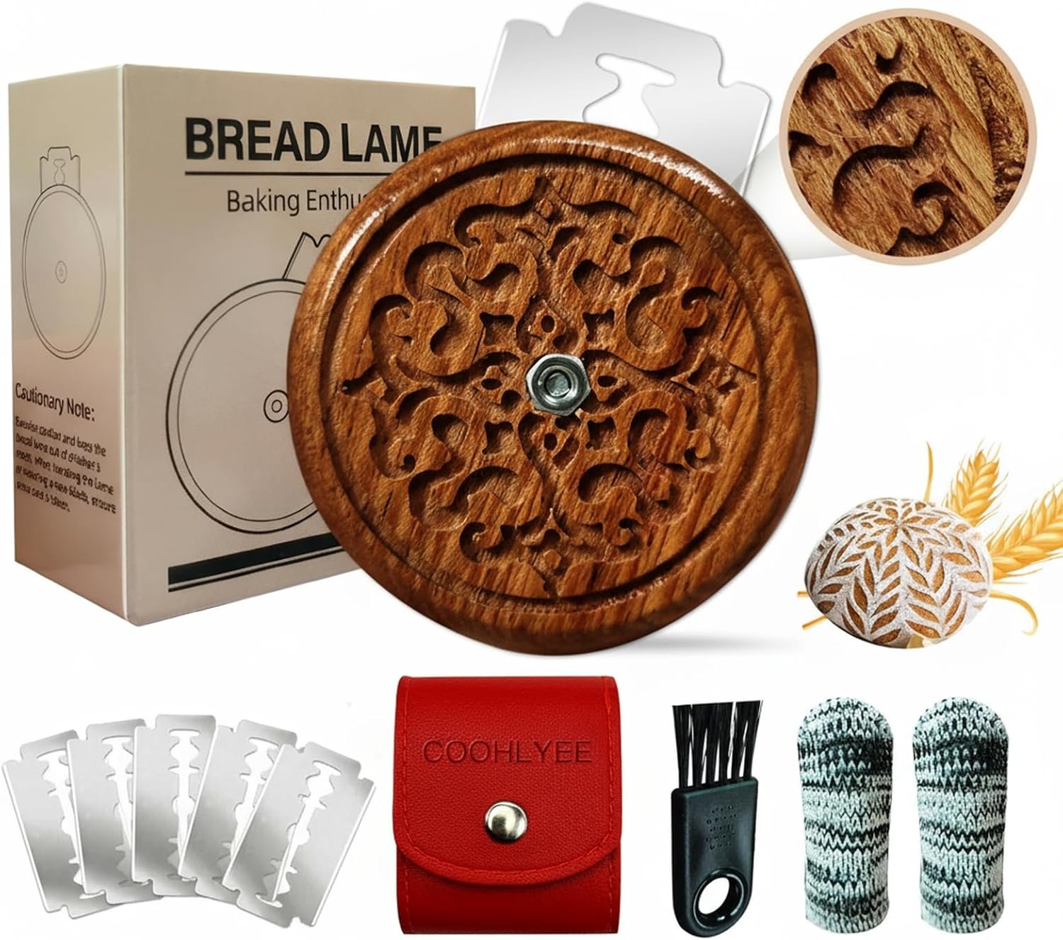 OEM Bread Lame Sourdough Scoring Tool with Wooden Handle 5 Razor Blades Leather Storage Cover Finger Sleeves Cleaning Tool for Dough Baking Making supplier OEM Bread Lame Sourdough Scoring Tool with Wooden Handle 5 Razor Blades Leather Storage Cover Finger Sleeves Cleaning Tool for Dough Baking Making supplier