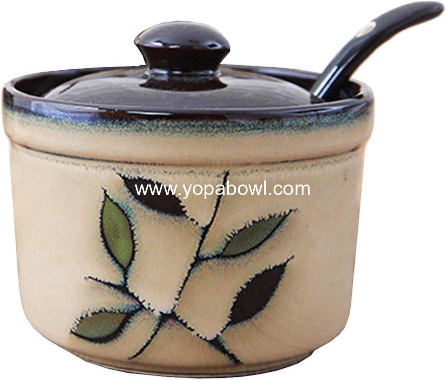 OEM Ceramic Retro Flower Sugar Bowl Storage Jar Seasoning Pot with Lid and Spoon Factory