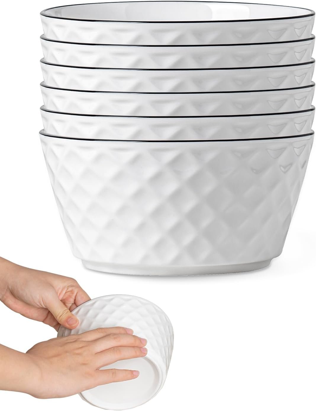 OEM Ceramic Soup Bowls Set of 6, 30 Oz White 6-Inch Cereal Bowls for Oatmeal Salad Pasta Snacks Fruits, Dishwasher Microwave Safe Scratch-Resistant Lead-Free Factory