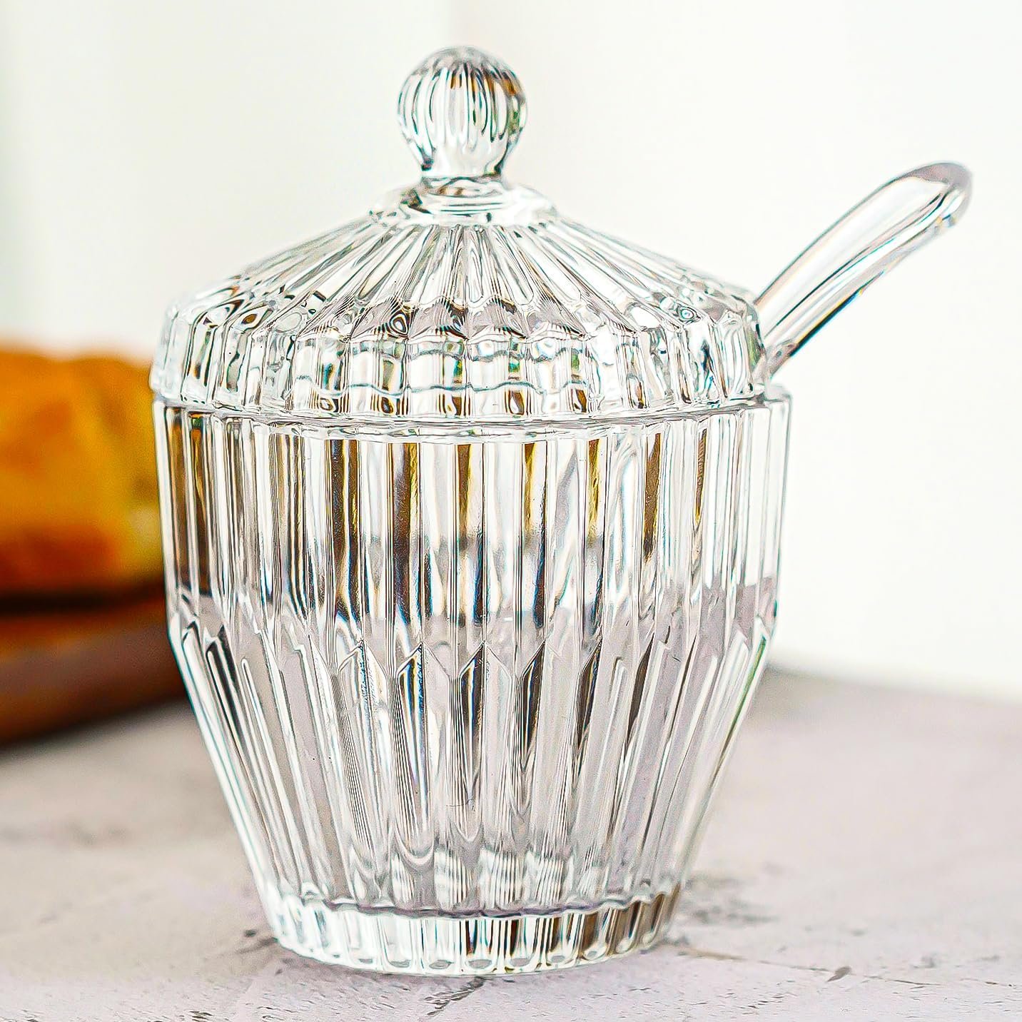 OEM Clear Glass Sugar Bowl with Lid and Spoon 5-Ounce Dispenser for Salt Seasoning Home Kitchen Dishwasher Safe Factory