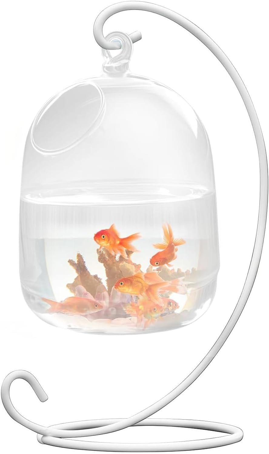 OEM Hanging Glass Fish Bowl Tank with White Stand - Small Desk Aquarium Vase for Home Decor Factory