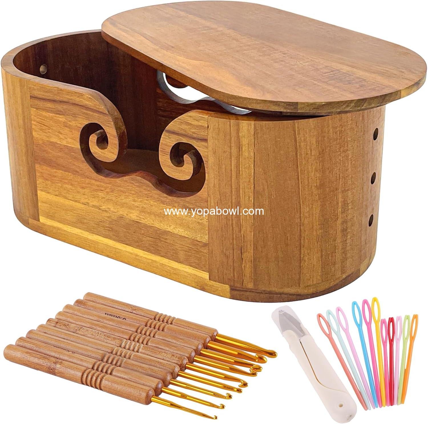 OEM Large Acacia Wood Yarn Bowl with Lid for Crocheting Knitting Wool Storage Handmade Holder Gifts for Enthusiasts Factory
