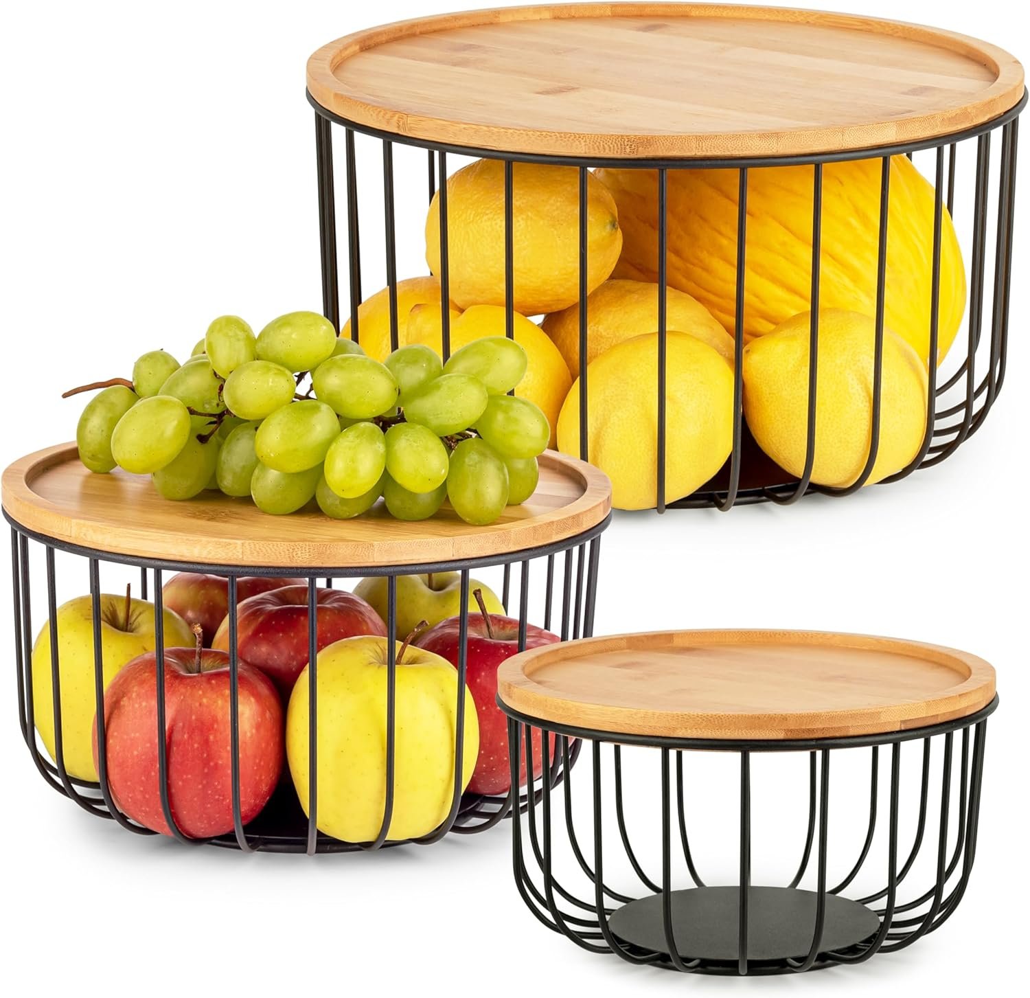 OEM Large Stackable Fruit Basket Set of 3 Kitchen Counter Baskets with Bamboo Lid for Vegetable Storage Factory OEM Large Stackable Fruit Basket Set of 3 Kitchen Counter Baskets with Bamboo Lid for Vegetable Storage Factory