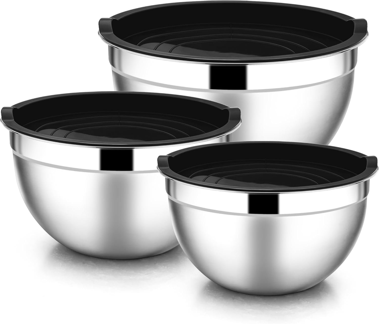 OEM Mixing Bowls with Airtight Lids 6-Piece Stainless Steel Nesting Set for Baking Cooking Prepping Sizes 4.5 3 1.5 QT Stackable Black supplier