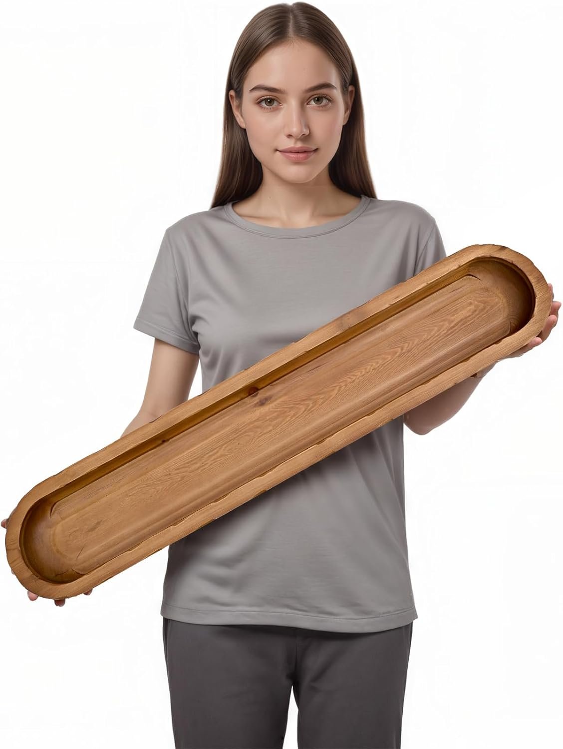 OEM Rustic Hand-Carved 30-Inch Wooden Dough Bowl Large Bread-Shaped Centerpiece for Home Decor Factory