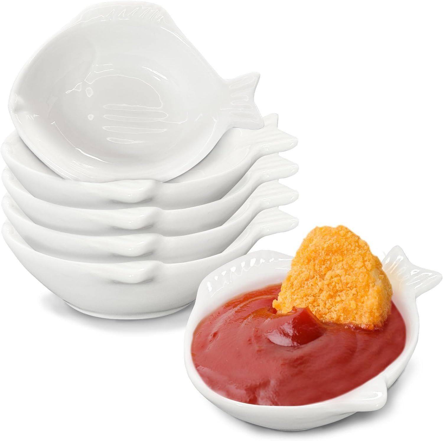 OEM Set of 6 Fish-Shaped Porcelain Dipping Bowls Dishwasher Safe for Sauce Sushi Wasabi Appetizers Factory OEM Set of 6 Fish-Shaped Porcelain Dipping Bowls Dishwasher Safe for Sauce Sushi Wasabi Appetizers Factory