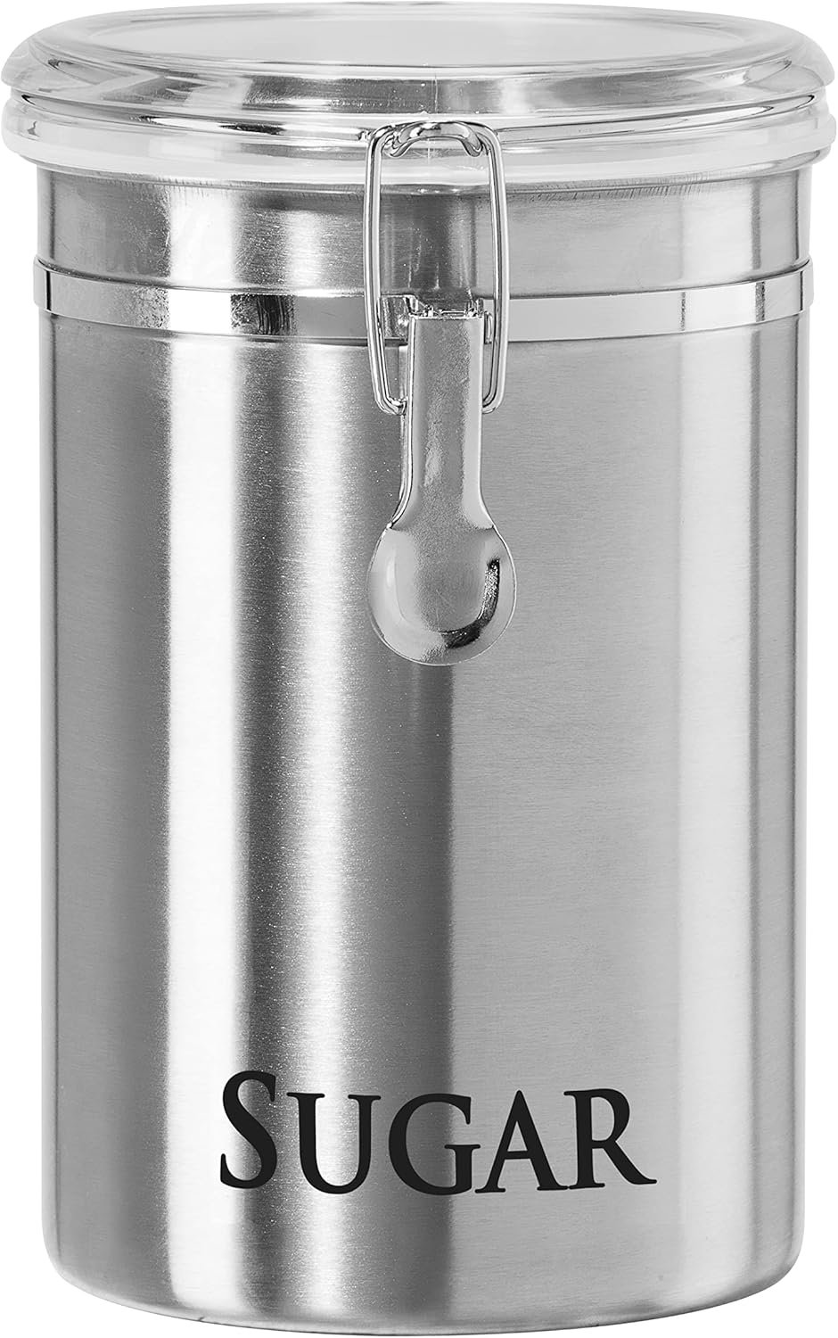 OEM Stainless Steel Sugar Canister 62 fl oz Airtight Clamp Lid Clear See-Thru Top Ideal Countertop Container Bulk Storage Large 5 x 7.5 Inch Jar Manufacturer OEM Stainless Steel Sugar Canister 62 fl oz Airtight Clamp Lid Clear See-Thru Top Ideal Countertop Container Bulk Storage Large 5 x 7.5 Inch Jar Manufacturer