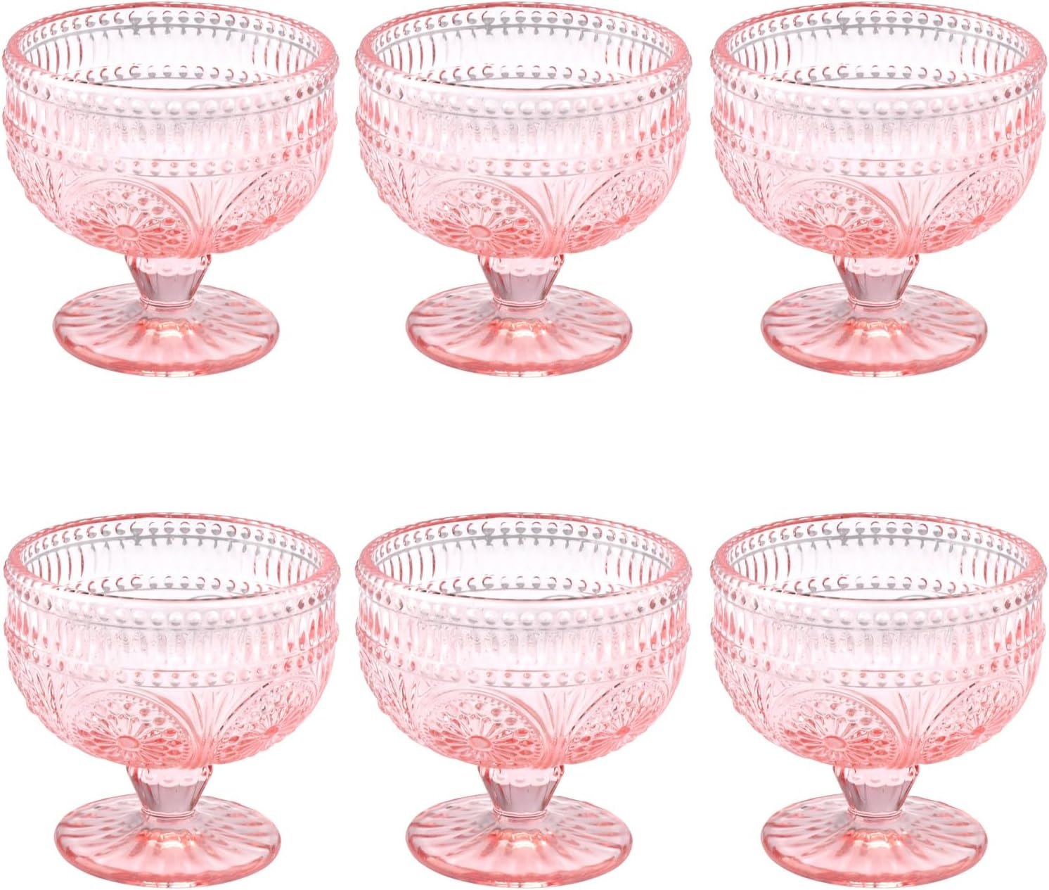 OEM Vintage Pink Embossed Glass Dessert Bowls Set of 6 11.5 oz for Ice Cream Salad Candy Cake Fruit Trifle Cocktails Factory OEM Vintage Pink Embossed Glass Dessert Bowls Set of 6 11.5 oz for Ice Cream Salad Candy Cake Fruit Trifle Cocktails Factory