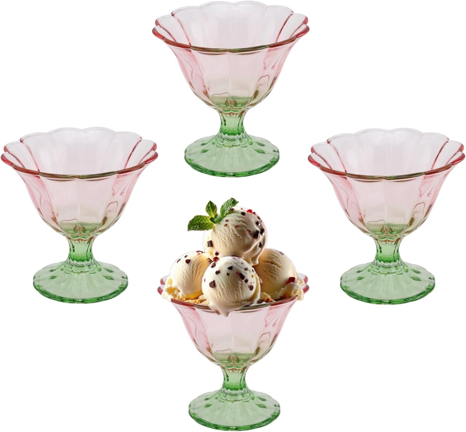 Wholesale 10 Oz Glass Dessert Bowls Set of 4 Footed Ice Cream Cups in Light Pink Green Clear for Sundae Candy Fruit Snacks Pudding Factory