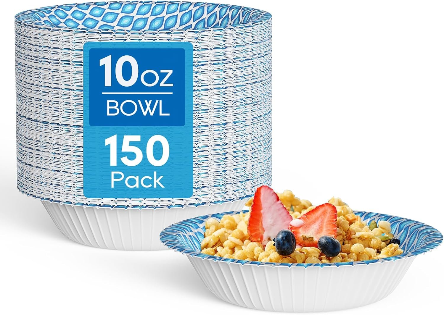 Wholesale 10 Oz Paper Bowls 150 Count Small Blue Printed Soak Proof Disposable Bowls for Snacks Desserts and Light Lunch Meals Factory