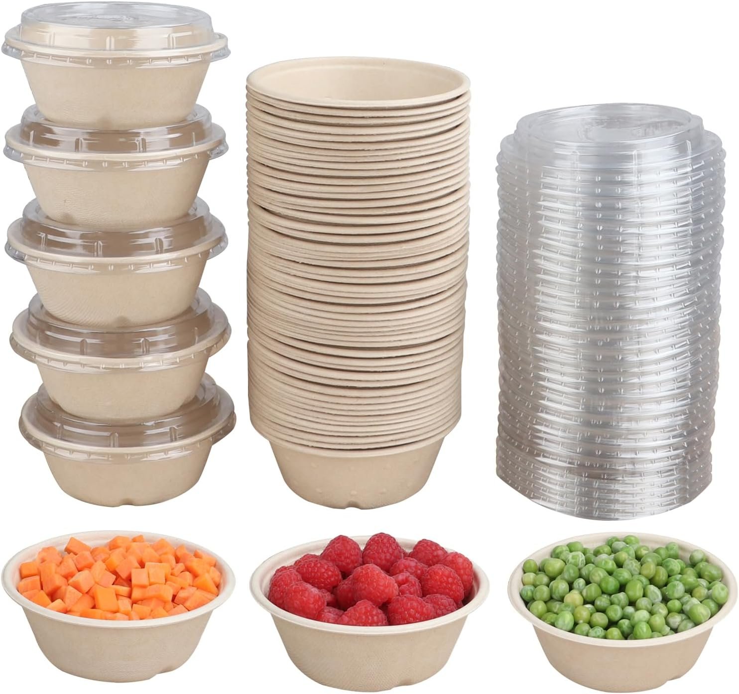 Wholesale 10 oz Round Disposable Salad Bowls with Lids Sugarcane Fiber Takeaway Food Containers Plant Fibers Freezer Safe 50 Pack Factory