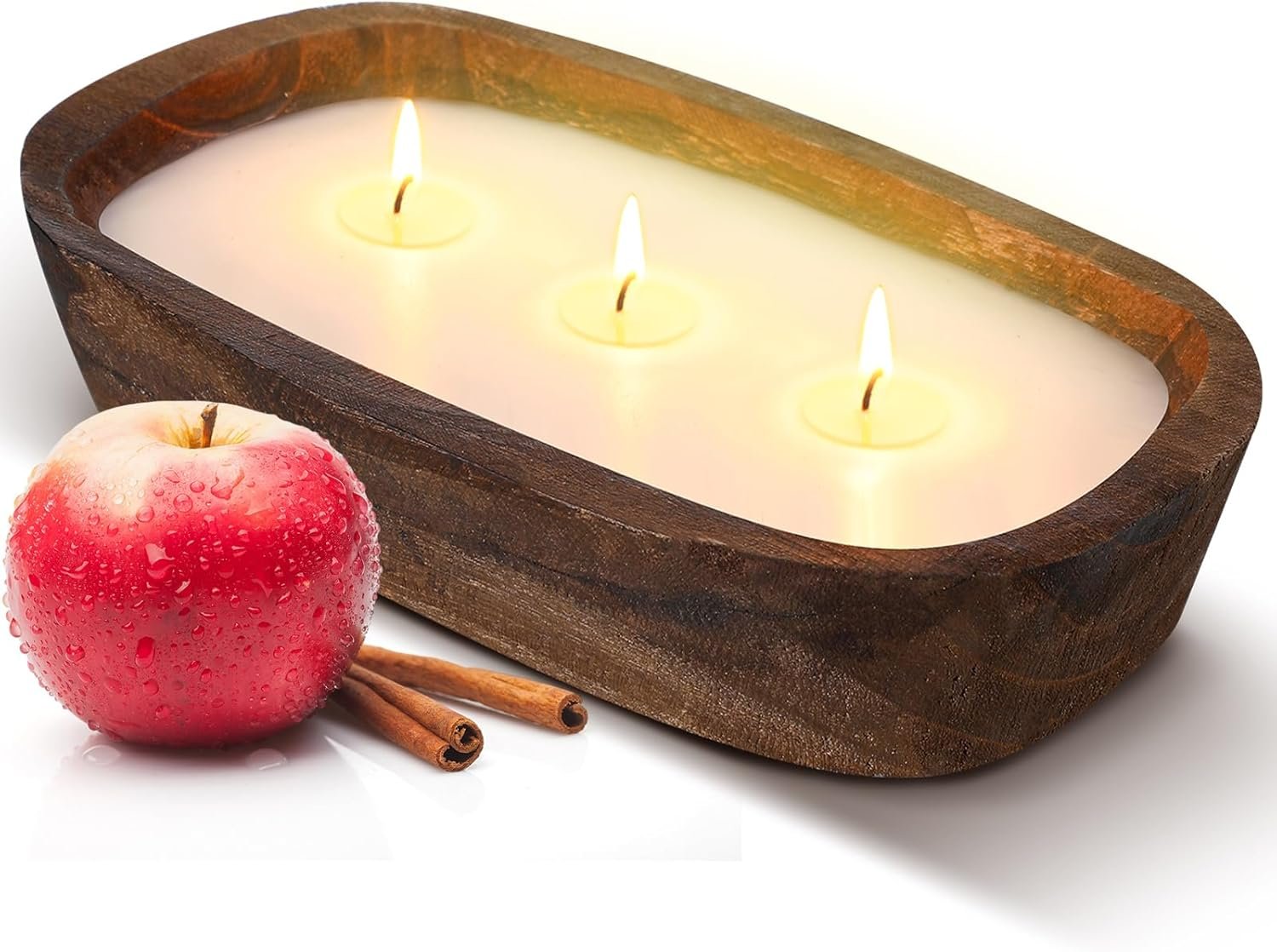 Wholesale 10 oz Rustic Wood Dough Bowl Soy Candle 3 Wick Scented Apple Cinnamon Gift for Men Women Farmhouse Table Centerpiece Home Decor Christmas Factory