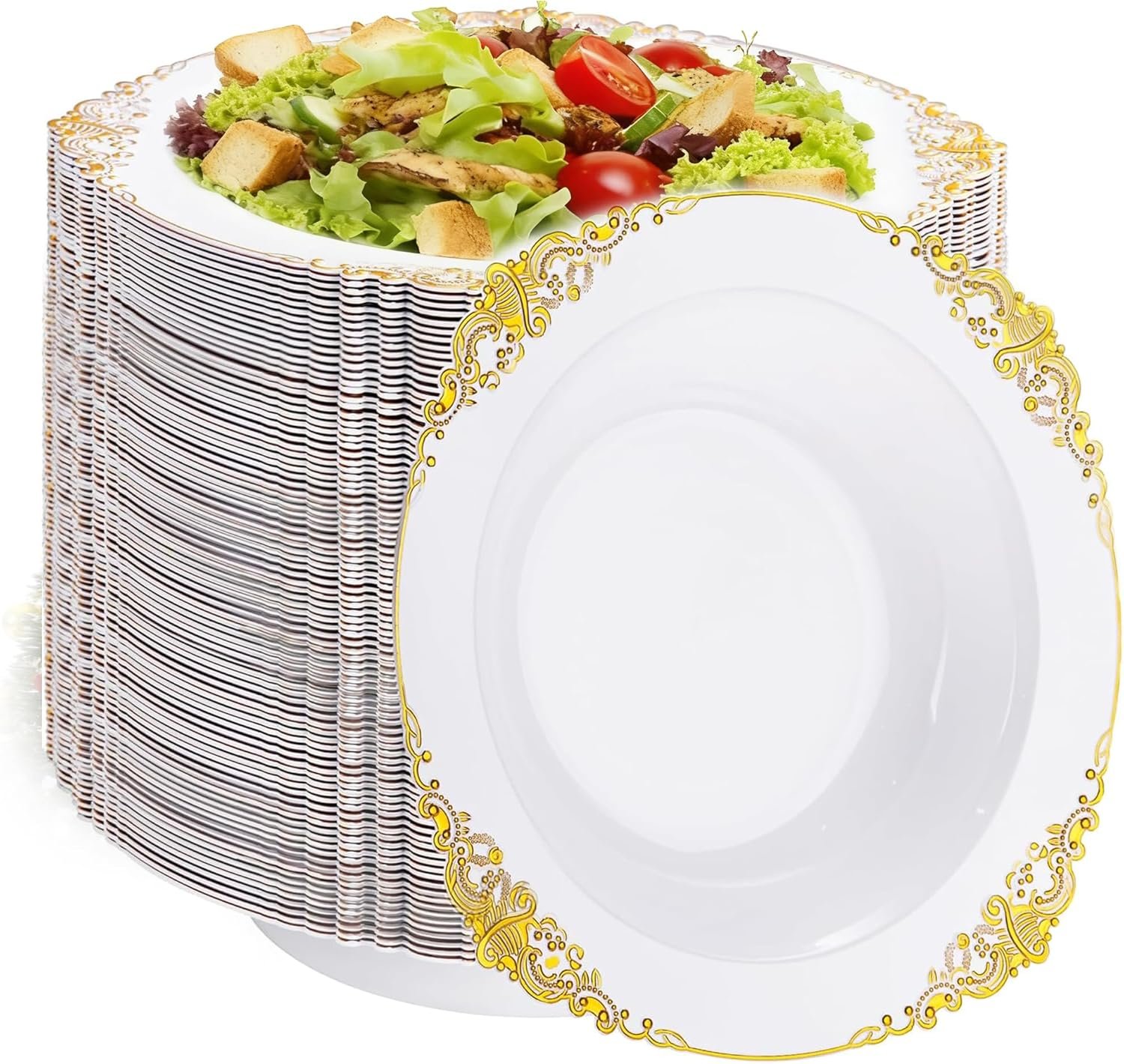 Wholesale 100 Pack 12 oz White Disposable Plastic Salad Bowls Heavy Duty Soup Serving Ice Cream Bowls for Parties Dinners Catering Picnics Factory