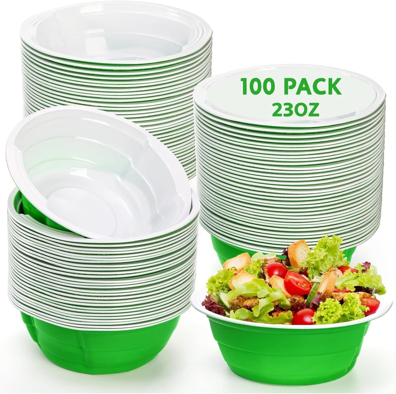 Wholesale 100 Pack 23oz Plastic Bowls Disposable Snack Bulk Large Lightweight Serving Bowls Salad Dessert for Party Wedding Birthday Picnics Holiday Green Factory