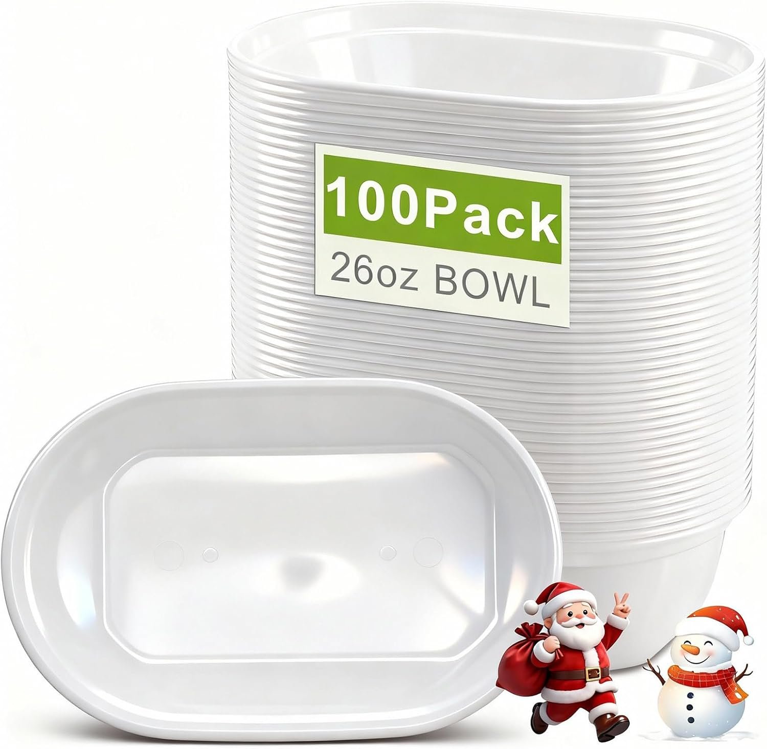 Wholesale 100 Pcs 26 oz Oval White Plastic Disposable Reusable Microwave Safe Food Bowls Meal Prep Serving Containers for Parties Kitchens Restaurants Factory