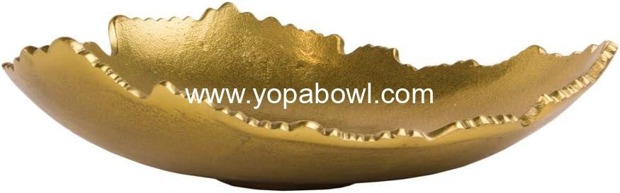 Wholesale 12” Decorative Antique Golden Allure Torn Metal Centerpiece Bowl with Sculpted Edges Factory