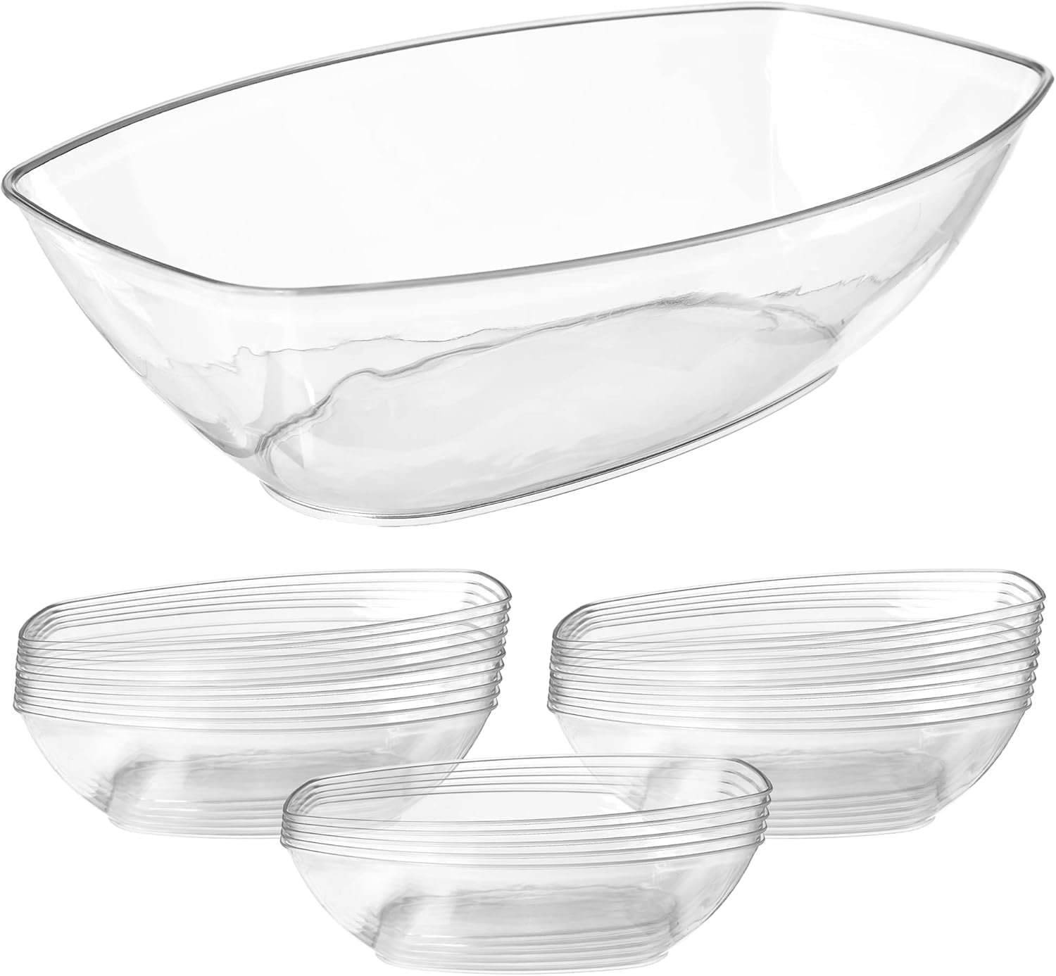 Wholesale 12 Pack Clear Oval Plastic Serving Bowls (64 Oz) Disposable Taco Bar Chip Snack Salad Candy Party Containers Factory
