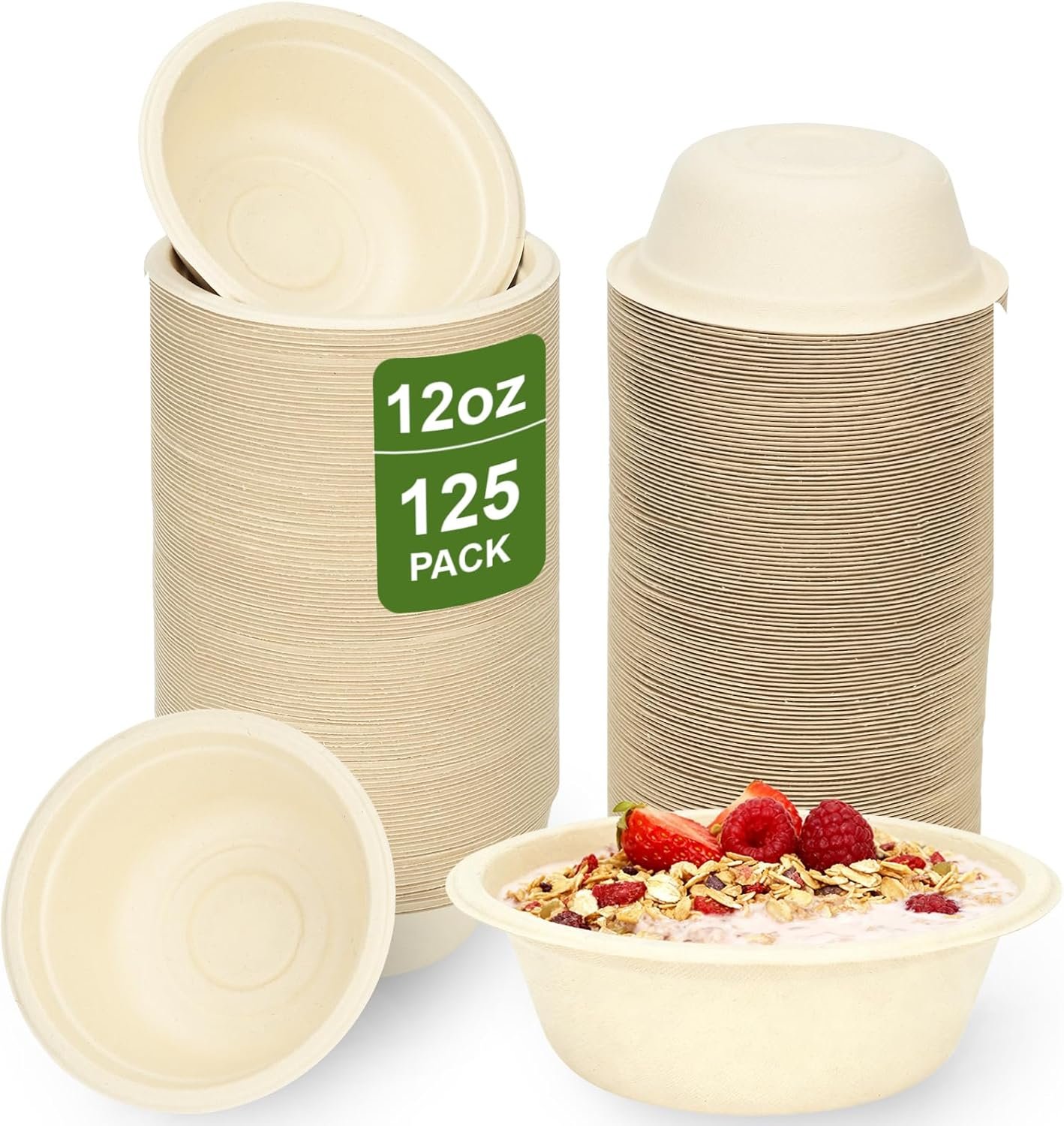 Wholesale 125 Pack 12 OZ Natural Compostable Disposable Soup Bowls Eco-Friendly Bagasse Serving Plates for Hot or Cold Food Factory
