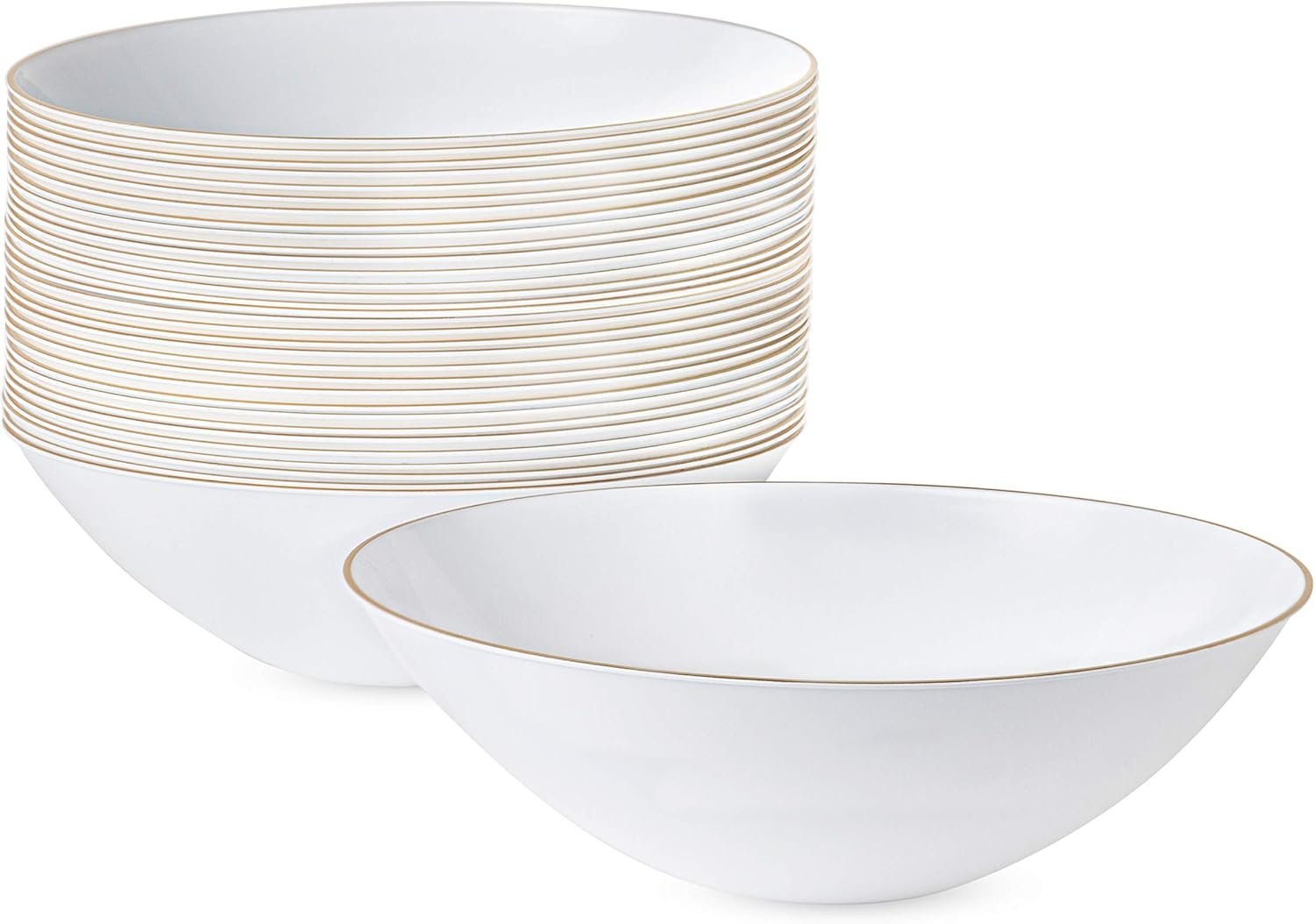 Wholesale [16 OZ 20 Count] White Plastic Floral Design Party Soup Bowls with Gold Rim Premium Heavyweight Elegant Disposable Tableware Dishes Factory