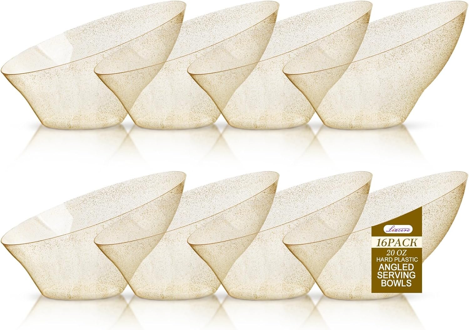 Wholesale 16 Pack 20 OZ Gold Plastic Angled Serving Bowls Disposable for Party Table Salad Fruit Chip Candy Wedding New Year Factory