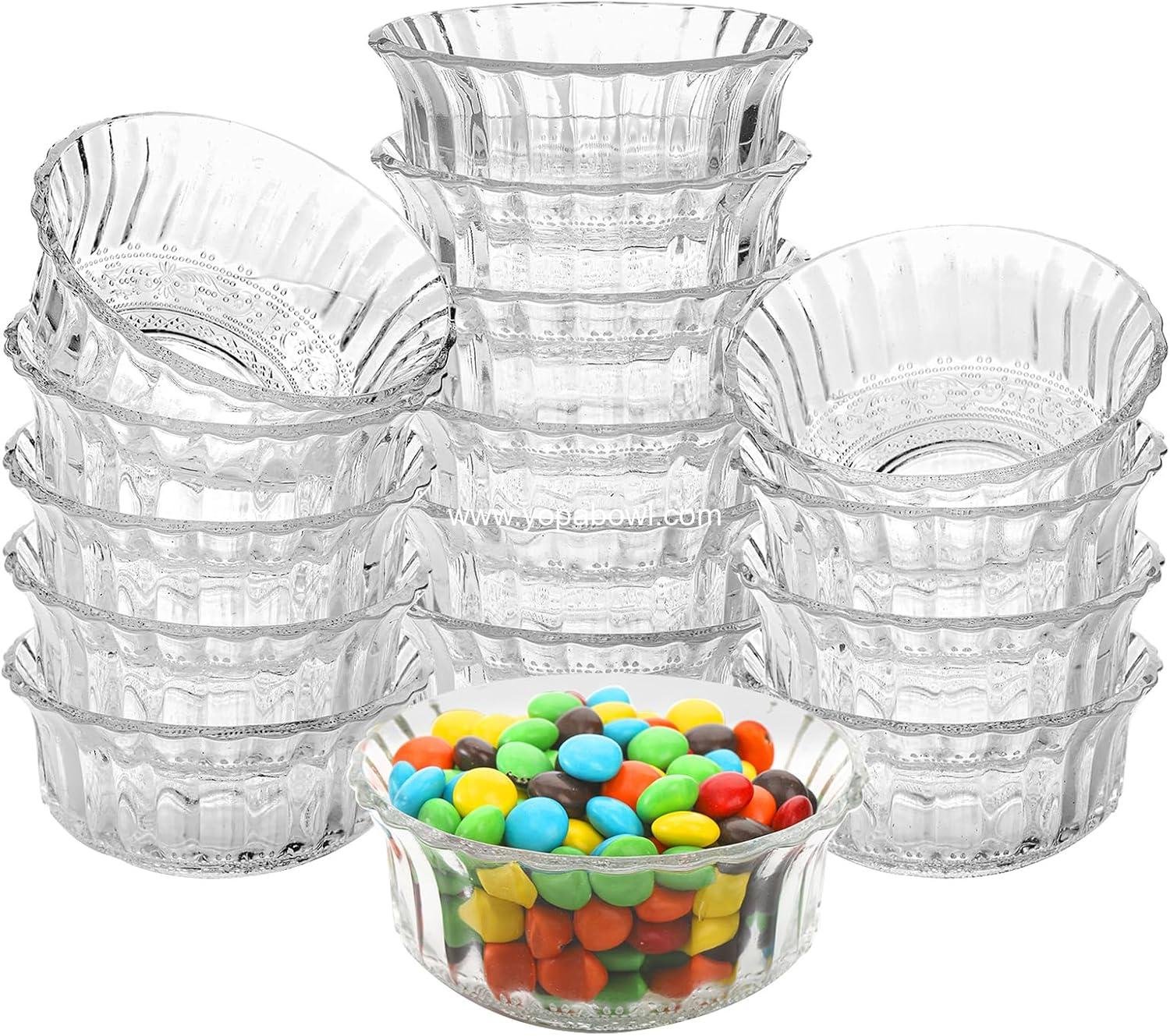 Wholesale 16 Pack 4 Inch 8.5 Oz Small Glass Prep Bowls for Kitchen Dessert Dips Candy Nuts Snacks - Dishwasher Safe Factory