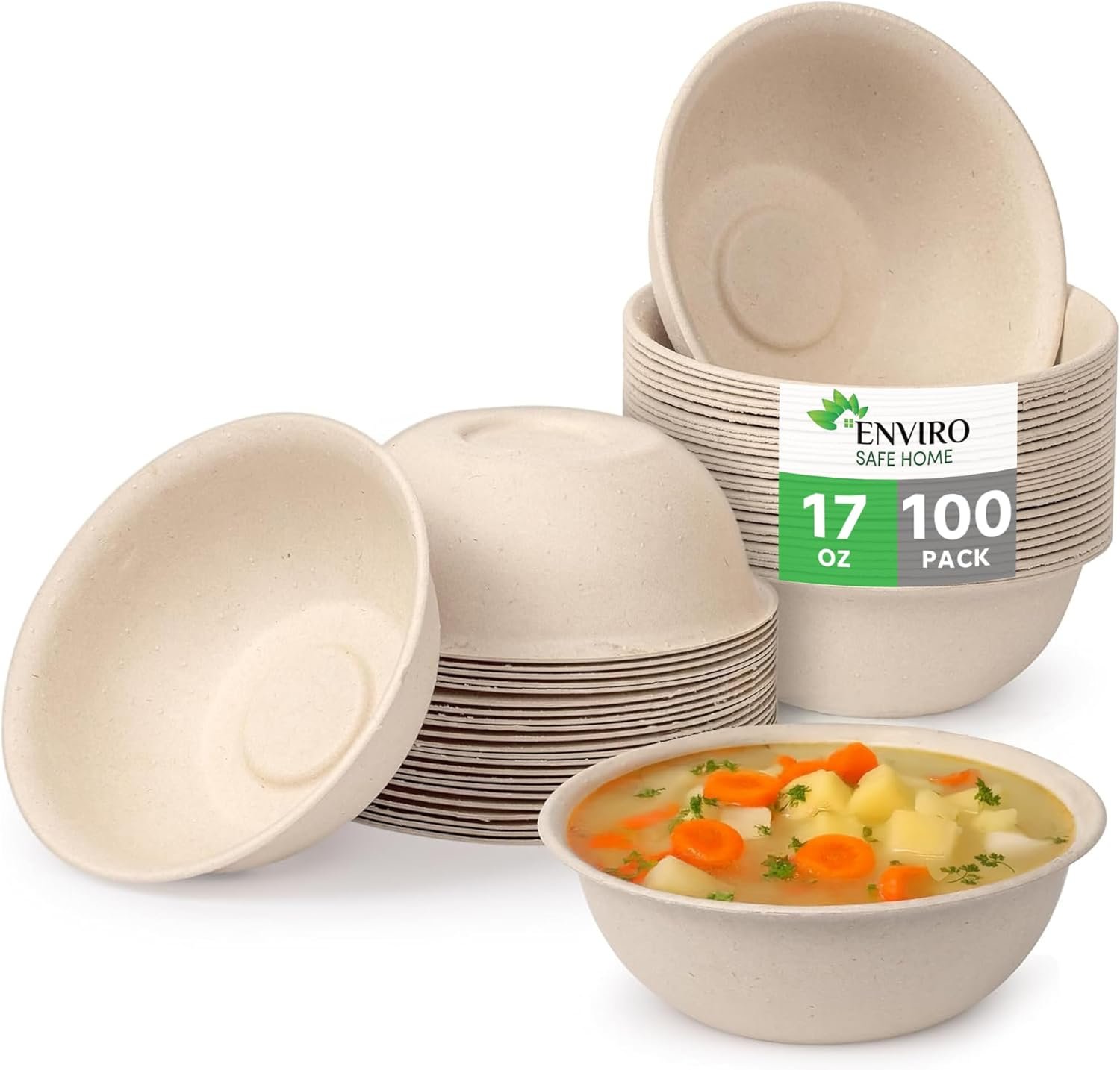 Wholesale 17 oz Disposable Bamboo Paper Bowls 100 Pack Heavy Duty Microwavable Oven Safe Eco-Friendly Leak-Proof for Salads Ice Cream Hot Soups Cereals Party Fun Factory Wholesale 17 oz Disposable Bamboo Paper Bowls 100 Pack Heavy Duty Microwavable Oven Safe Eco-Friendly Leak-Proof for Salads Ice Cream Hot Soups Cereals Party Fun Factory