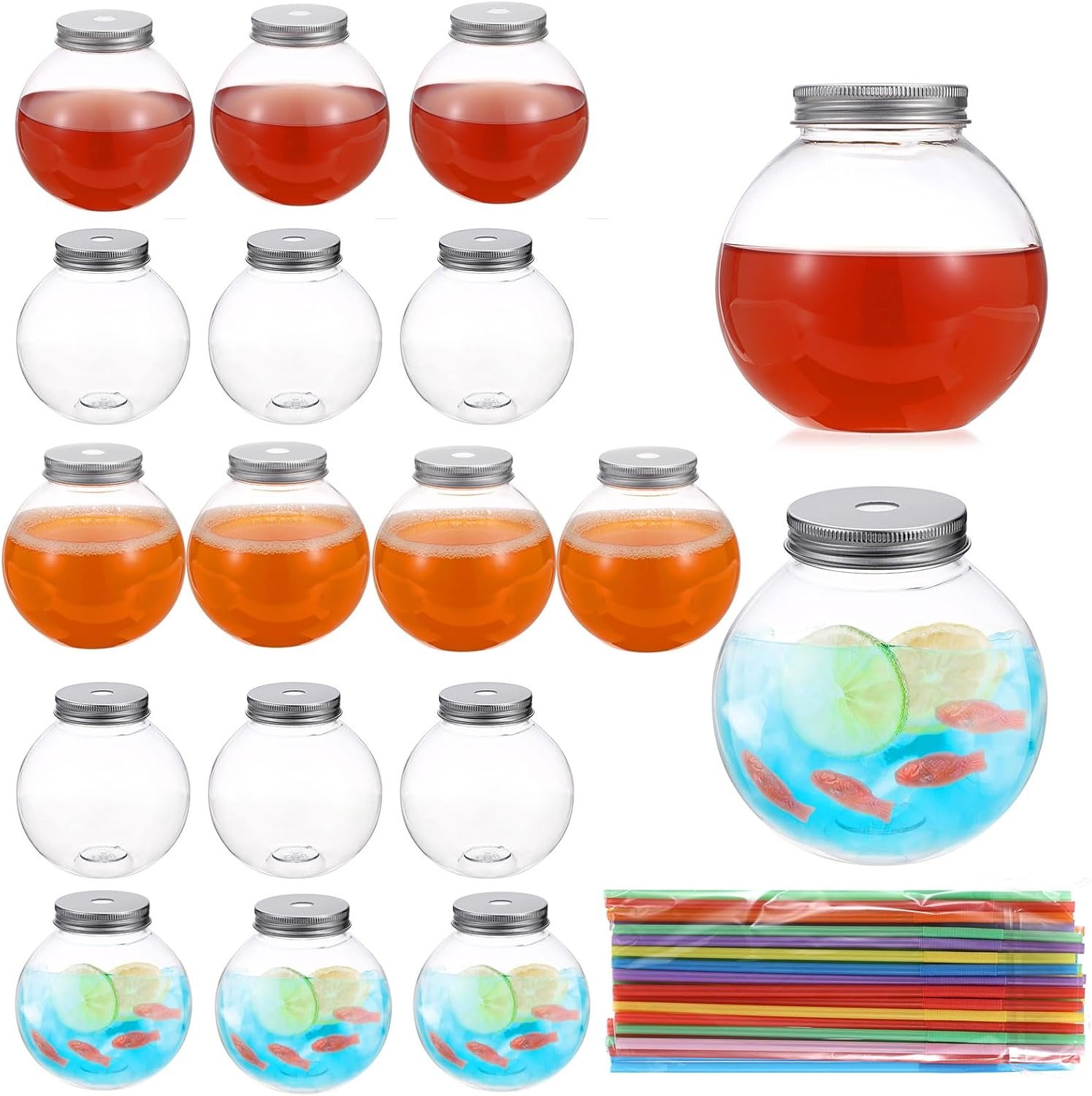 Wholesale 18 Pack 16.9 Oz Plastic Fish Bowls Clear Spherical Drinking Cups with Lids Straws for Party Carnival Games Candy Favors Centerpieces Factory Wholesale 18 Pack 16.9 Oz Plastic Fish Bowls Clear Spherical Drinking Cups with Lids Straws for Party Carnival Games Candy Favors Centerpieces Factory