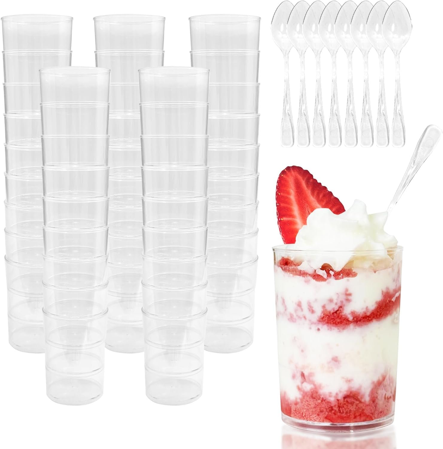 Wholesale 200 Pack 3 oz Mini Plastic Dessert Cups with Spoons Disposable Clear Pudding Parfait Jello Shooter Cups for Party Serving Small Trifle Bowls Fruit Ice Cream Yogurt Appetizer Chocolate Factory