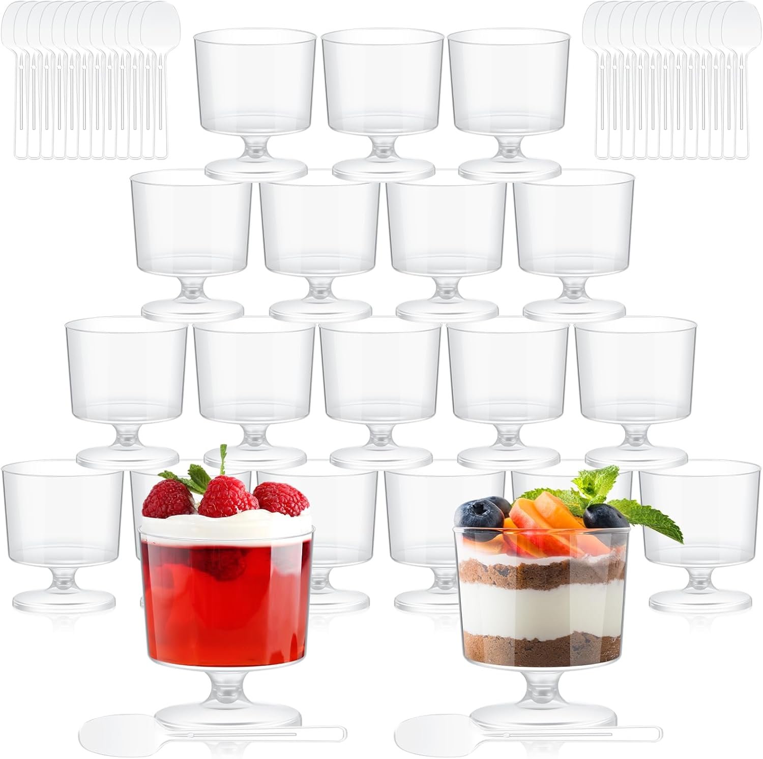 Wholesale 200 Pcs 2 oz Mini Dessert Cups with 200 Spoons Clear Plastic Mousse Footed Trifle Parfait Appetizer Pedestal Bowls for Party Wedding Birthday Serving Factory