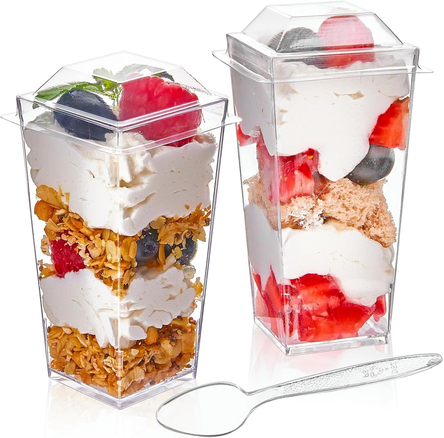 Wholesale 3 oz Mini Dessert Cups with Lids Spoons 50 Pack Plastic Parfait Shooter Cups for Individual Appetizers Mousse Trifle Ice Cream Factory